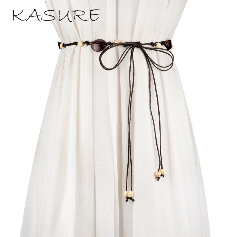 KASURE, Correa trenzada de cuentas acrílicas para mujer, cinturón Vintage bohemio, cinturón tejido, borla de punto, vestido informal, cinturones bohemios