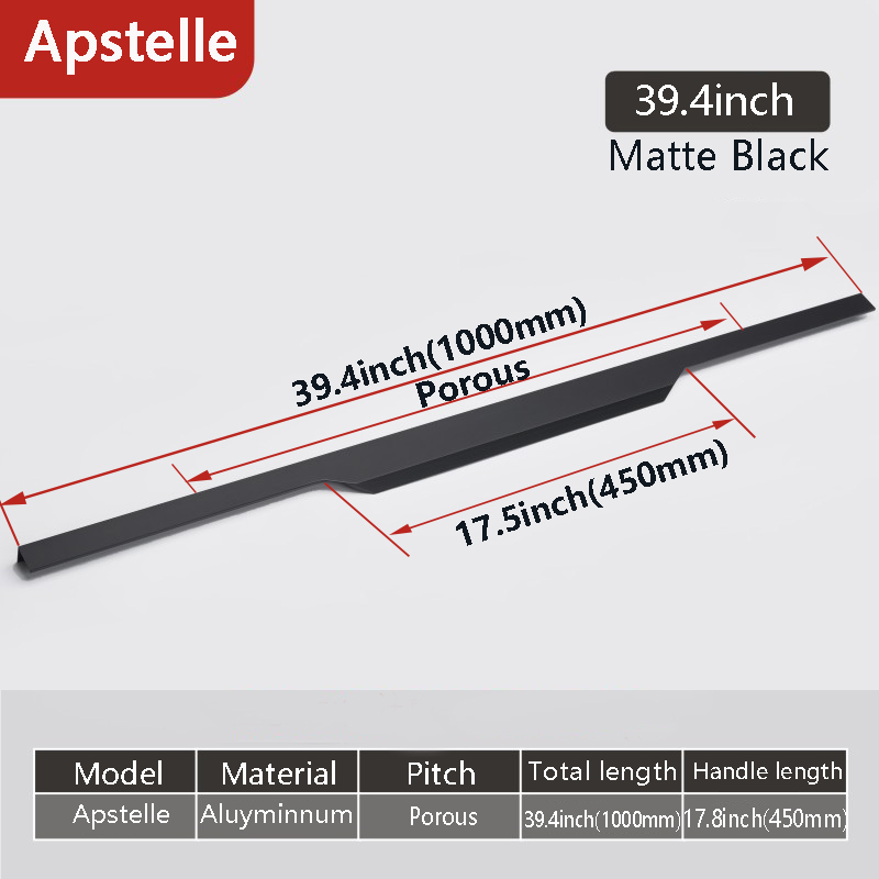 Aluminum Alloy Hidden Home Improvement Black Furniture Handle Furnitur Door Handl T Bar Black Gold Home Improvement: 1-Black-1000mm