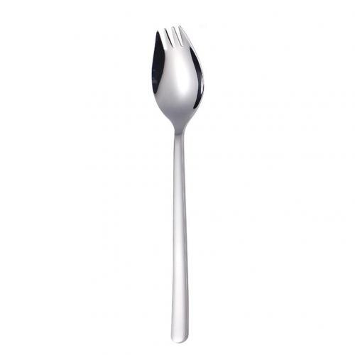 Tenedor multifunción de acero inoxidable 2 en 1, cuchara portátil para Fideos, fruta, ensalada, tenedor de viaje al aire libre, utensilios de cocina, 1 ud.: Silver