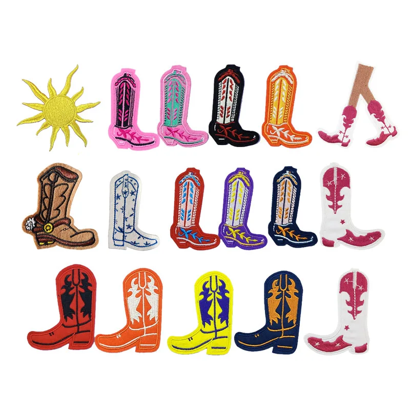 Boot Strijken Patch Embleem Kleding Jas Hoed Accessoires Badge Sticker Geborduurde Zon Cowboy Borduren Opstrijkpatches