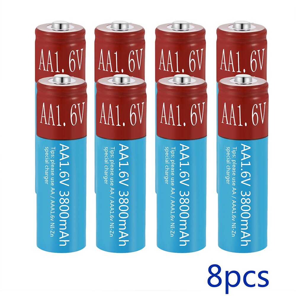 AA Rechargeable Batteries NiZn 3800mAh Replace 1.5V/1.2V AA battery 1.6V Battery for toys MP3 Solar Lights Camera MP4 RC car: 8pcs