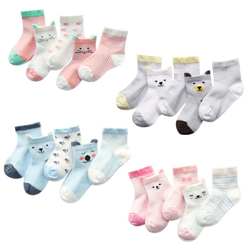 Sanlutoz Baby Jongens Meisjes Sokken Katoenen Baby Korte Sokken Leuke Zachte (1 Set 5 Pairs)