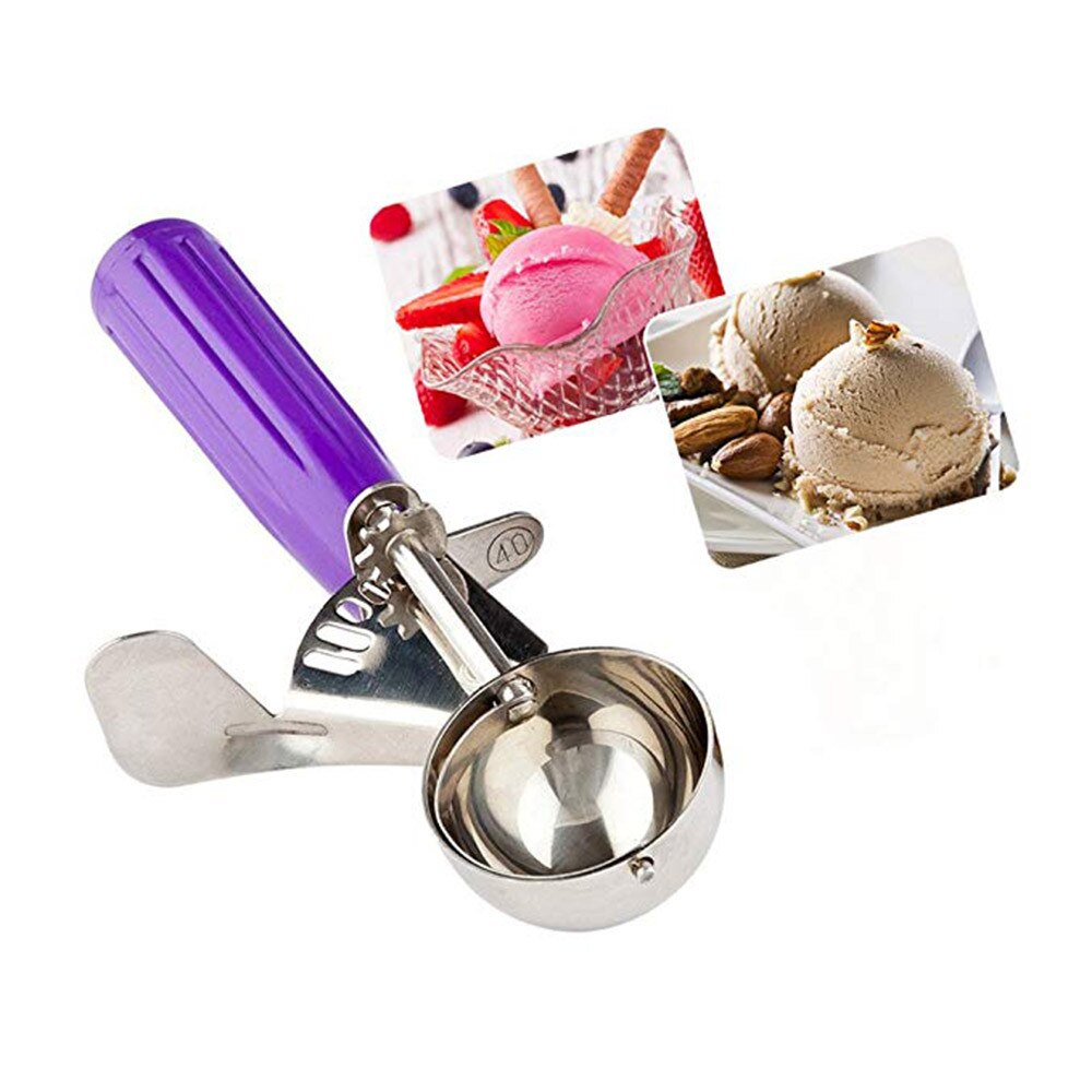 Ice Cream Spoon Stack Cake Decorating Tools Trigger Stainless Steel Glacon Ice Cube Scooper Gadget Kitchen Accessories Freezer: Purple