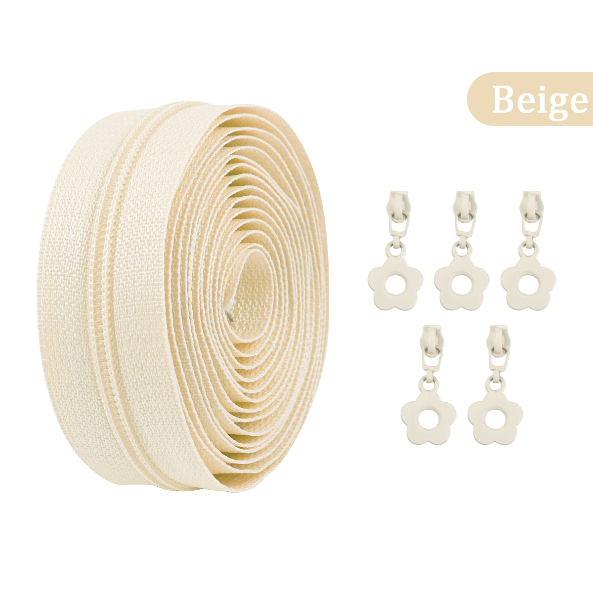 Kit de reparación de cremalleras de nailon de 2M, accesorios de ropa DIY, chaqueta para el hogar, bolsillo, costura, cremallera de repuesto con 5 cabezales de cremallera: Gris claro