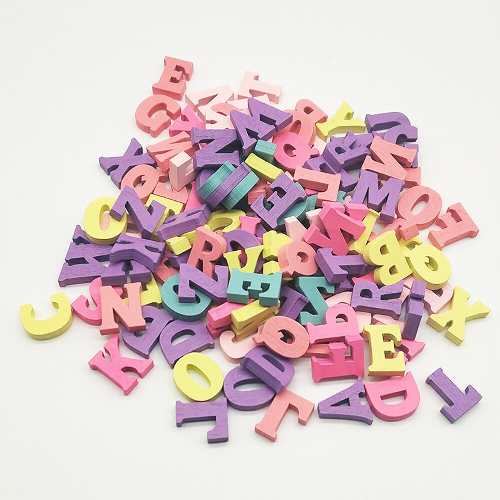100Pcs Block 15mm Alphabet Decoration Home Multi-coloured Numbers Party Word DIY Wooden Letters Handmade Craft Mixed