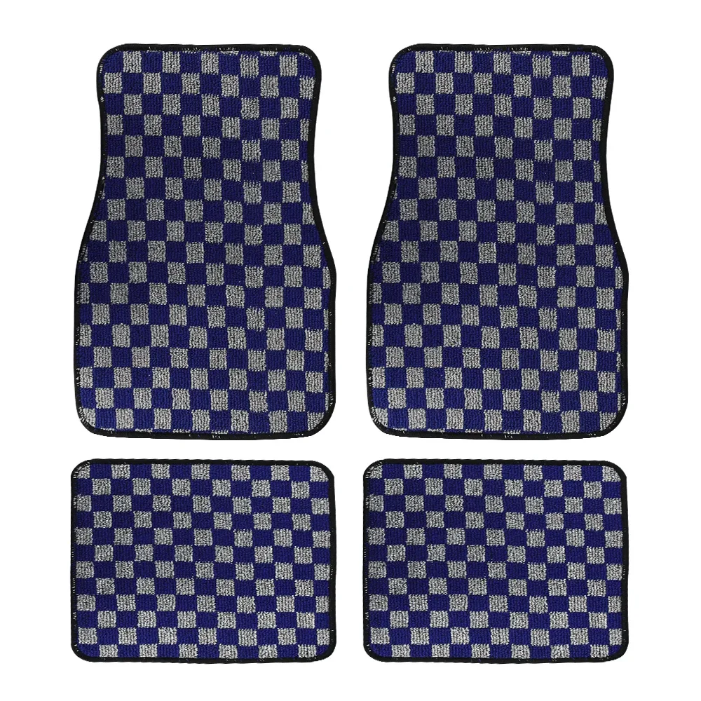 4PCS Carpet Floor Mat Dadu Dice Car Floor Mat Accessories Classical Anti-Slip Checkered Print Floor Foot Pad Mats: GRAY