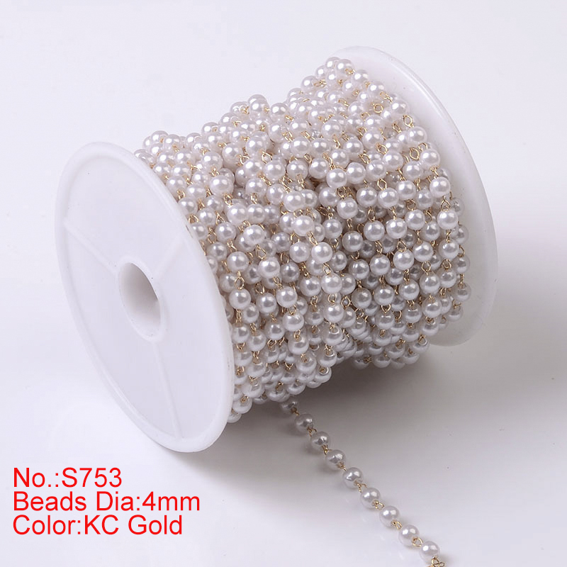 1Meter Beaded Chain Imitation Pearl Chain Copper Necklace Chain Handmade Accessories for Jewelry Making Components Crafts DIY: Gold