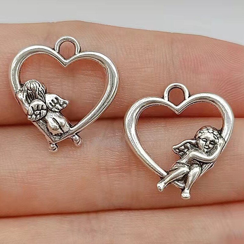 10pcs18x18mm Charms Hart Lover Angel Cupido Antiek Brons Zilver Kleur Hangers Diy Maken Bevindingen Handgemaakte Tibetaanse Sieraden