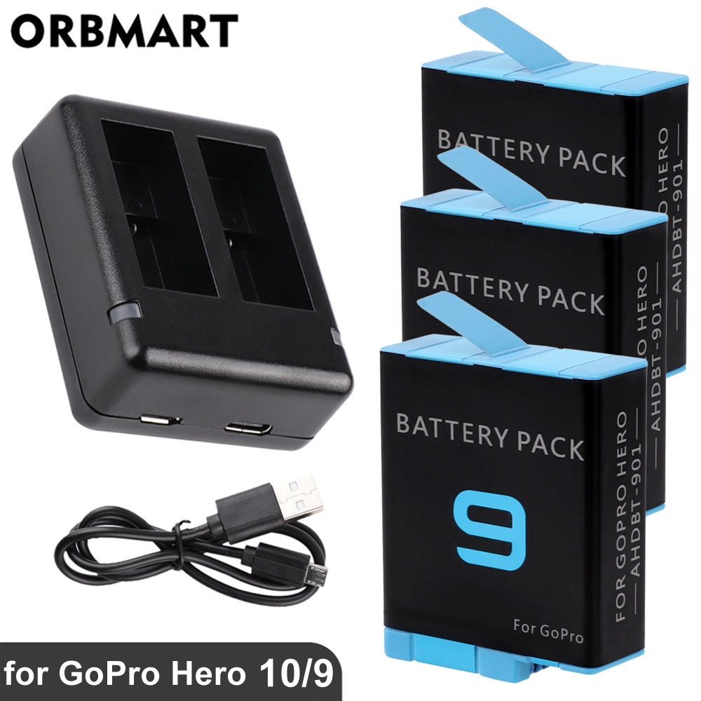 Cargador de batería para GoPro Hero 10 9, accesorios para Go Pro Hero 9 Black Battary, Cable de carga de doble puerto de 1720mAh