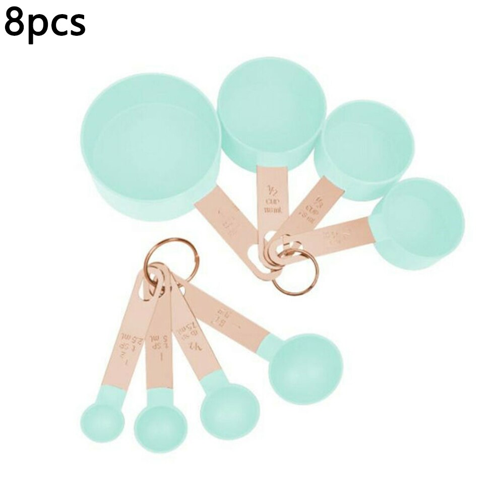 8Pcs/Set Stainless Steel Measuring Cups Spoons Kitchen Baking Cooking Tools Set 4 Spoons+4 Cups Blue Pink Gray Green: 8pcs Green set