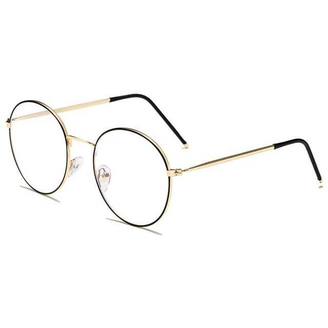 Vintage Retro Round Metal Spectacles Metal Frame Women Men Anti Blue Light Ray Blocking Computer Glasses Car Clear Lens Eyewear: Black Gold