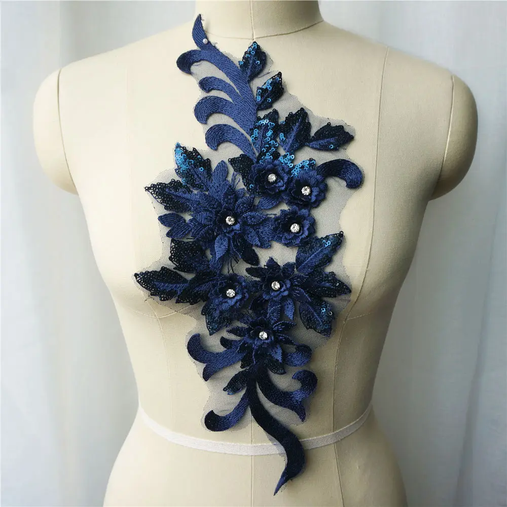 Goud Zilver Blauw Rood Kant Stof Pailletten 3d Bloemen Strass Trouwjurk Appliques Borduurwerk Naai Patch Voor Jurk Diy Decor: Antiek Messing
