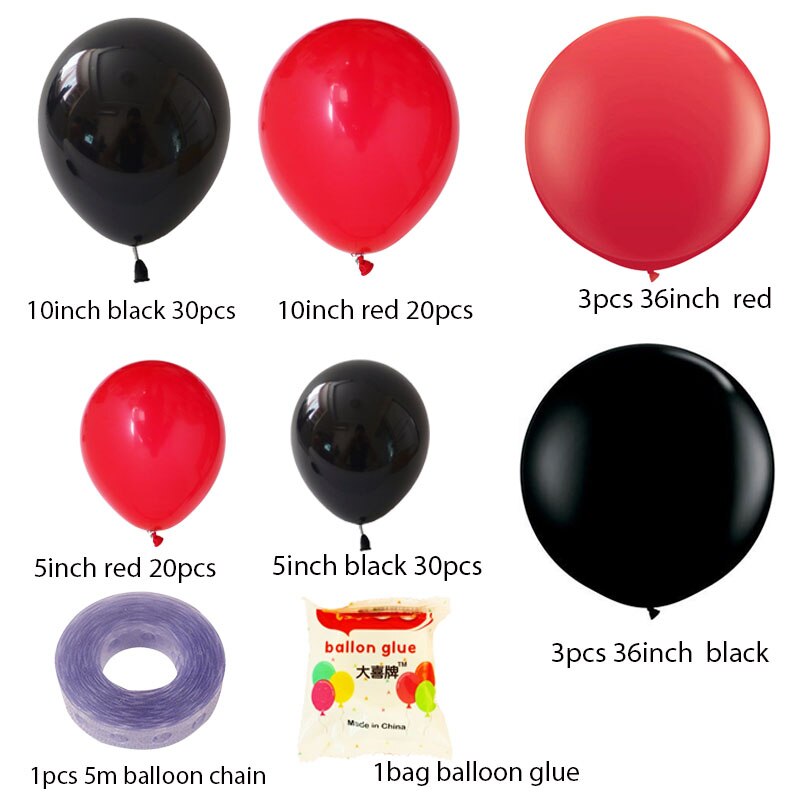 Kit de arco de guirnalda de globos para niños, conjunto de globos de látex de lunares rojos y negros, para de cumpleaños, Baby Shower, suministros para decoración de boda, 1 Juego: 108pcs per set