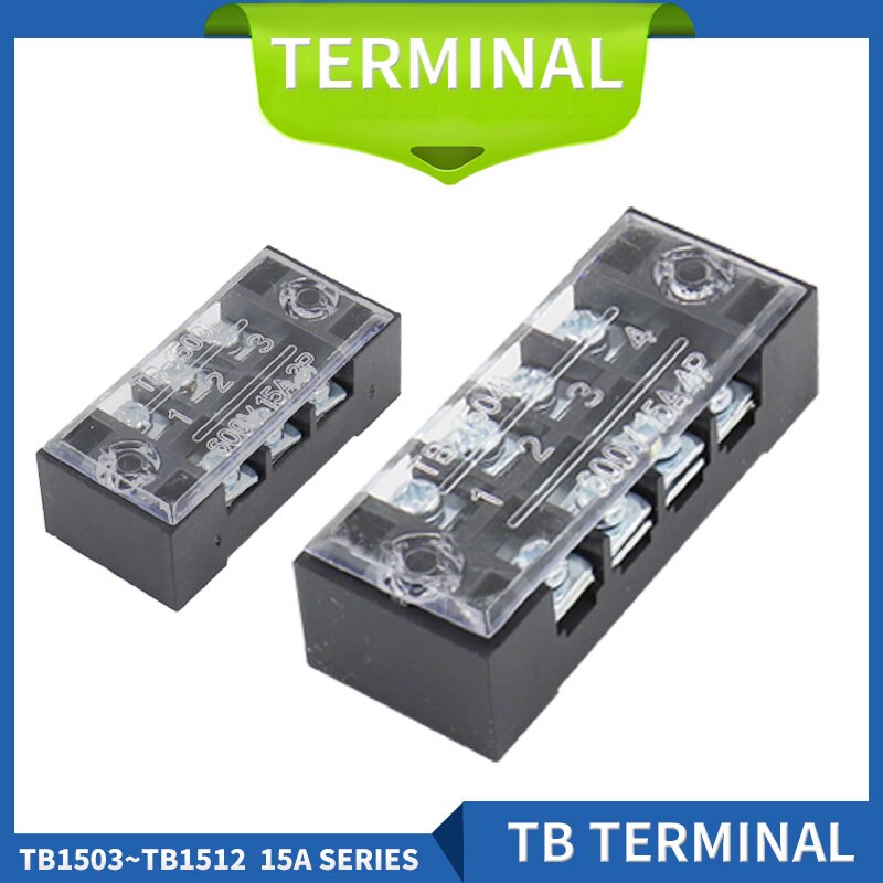1PCS 15A 600V Dual Row Strip Barrier Screw Wire Connector Fixed Wiring Board TB1503/4/5/6/8/10/12 Terminal Block