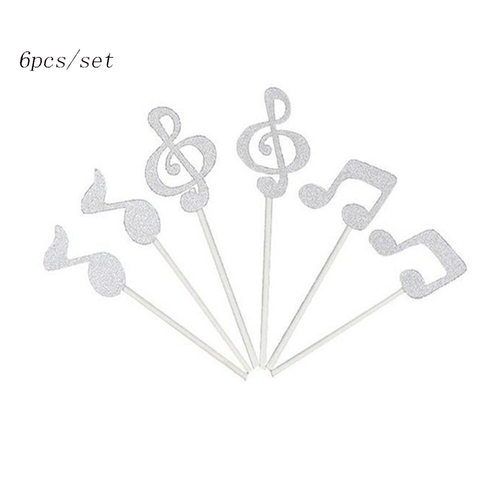 6Pcs/Set Music Notes Cake Topper Cupcake Toppers DIY Kids Birthday Cake Flags Cake Decorating Tools for Baby Shower Girl Favors
