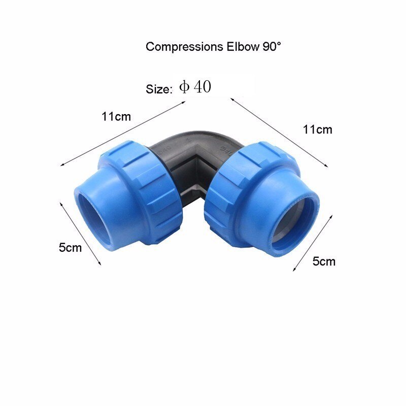 1pc HDPE Compressions Elbow 90 Degree Plastic Irrigation Water Supply Equal PP Compression Fitting PN 16: 40mm