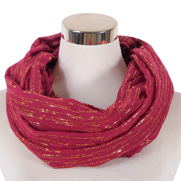 FOXMOTHER-bufanda de Foulard para mujer, pañuelo musulmán, color burdeos, dorado, a rayas, bufanda: burgundy Ring