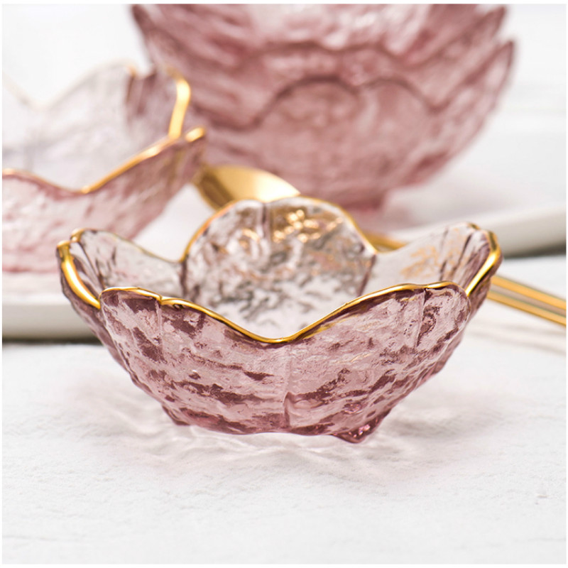 3pcs Glass Bowl Tableware Gold Outline Sauce bowl Japan Style Cherry Blossoms Seasoning Plate Mini Vinegar Dish Kitchen Supplies