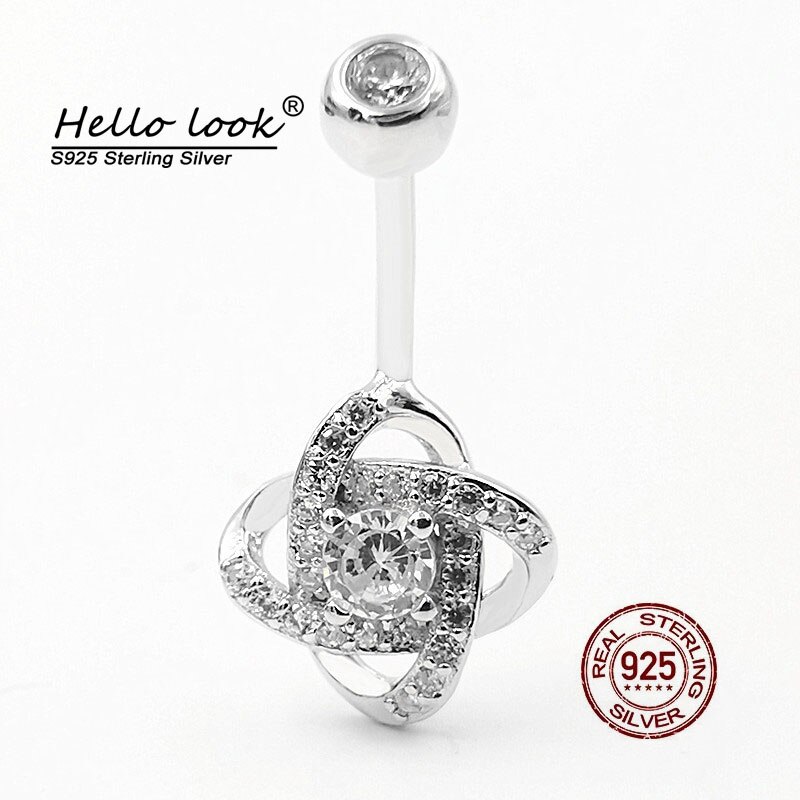 HelloLook – Piercing de nombril en argent 2022 pour femmes, anneau de nombril en Zircon scintillant, Sexy, bijoux de corps, tissage, 925