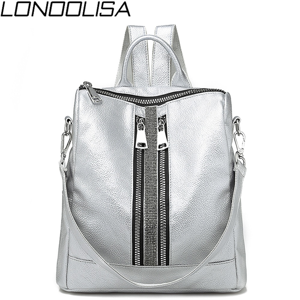 Women's Multi-function Zipper Backpack Soft Leather Waterproof Ladies Tote Luxury Shoulder Bag Sac A Dos Female