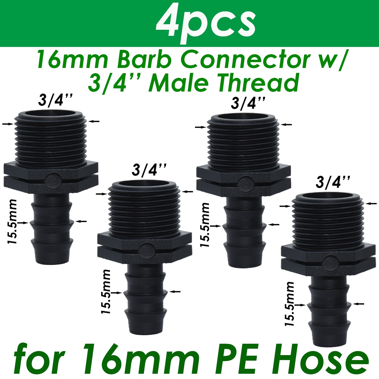 SPRYCLE 4PC 1/2 "3/4" Weiblich Außengewinde Anschluss Zu Widerhaken 16mm 20mm 25mm PE Schlauch Adapter Garten Bewässerung Tropf Bewässerung System
