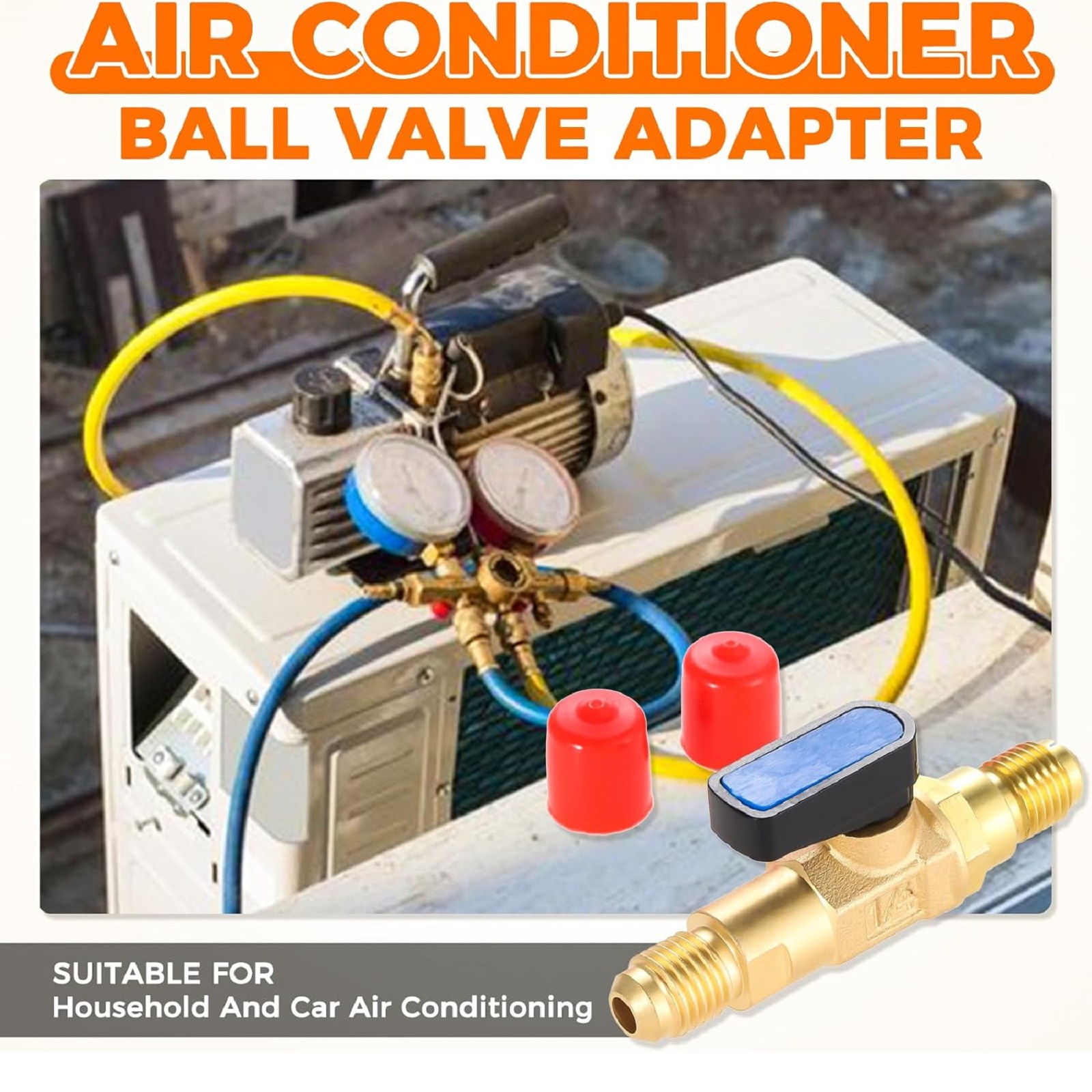 HVAC Refrigerant Straight Shut-Off Ball Valve Connector 1/4" Male SAE Adapter for Adding Liquid and Fluorine To Air Conditioner