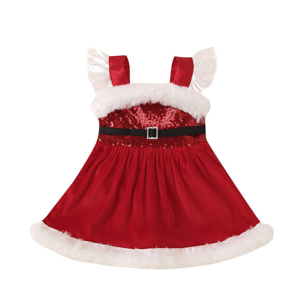 Pelele de Navidad para niñas pequeñas, vestido de Manga mariposa, vestido de lentejuelas para niñas pequeñas de 6 a 24 meses: 6 meses