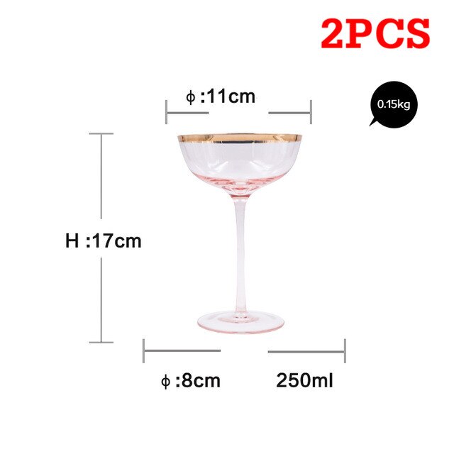 Europa håndmalet guld blyfri krystal glas vin kop pink bæger rødvin glas hjemme cocktail glas dessert kop vand kop: A 17 x 11 x 8cm-2 stk