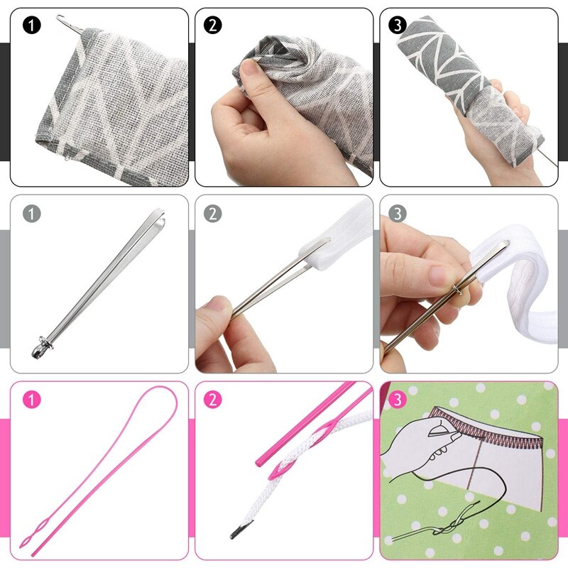 6 Pieces Sewing Loop Kit, Loop Turner Hook Flexible Drawstring Threader Metal Tweezers Long Loop Turner Tool With Latch