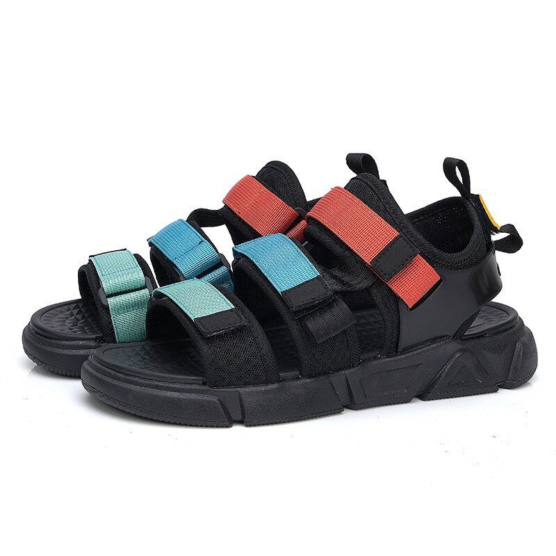Sommer herresandaler hook & loop strandsandaler komfortsko mænd fritidssko street farverige sandalier hombre: Sort  -2830 / 40