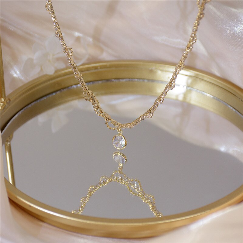 Koreaanse Mode Gold Crystal Hanger Korte Ketting Voor Vrouw Luxe Prachtige Sleutelbeen Ketting Partij Sieraden Accessoires: Default Title