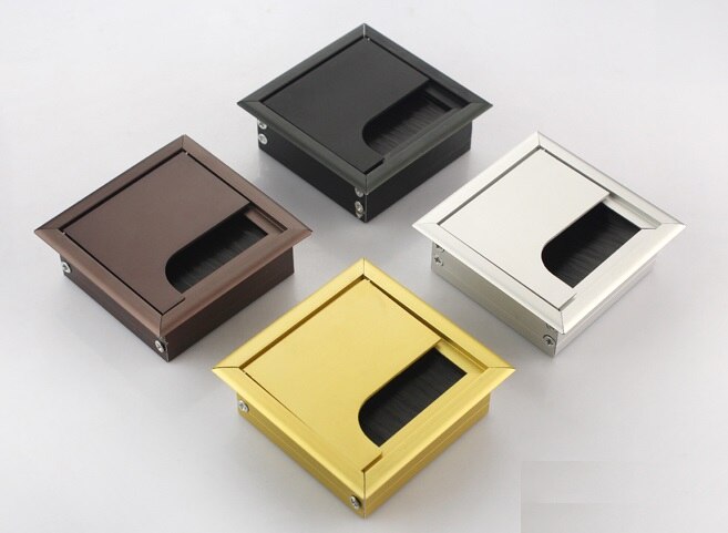 1PC Aluminum Alloy Table Desk Rectangle Wire Cable Grommet Hole Cover Outlet Port