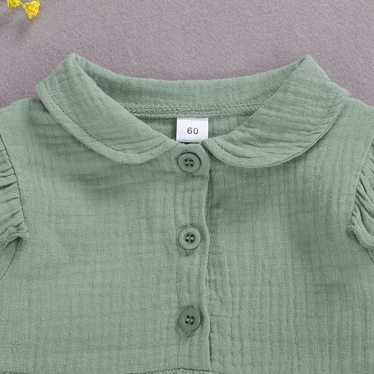 Baby Girls Boys Solid Romper Long Ruffles Sleeve Doll Collar Triangle Crotch Princess Infant Linen Cloth for Toddler 0-2 Years