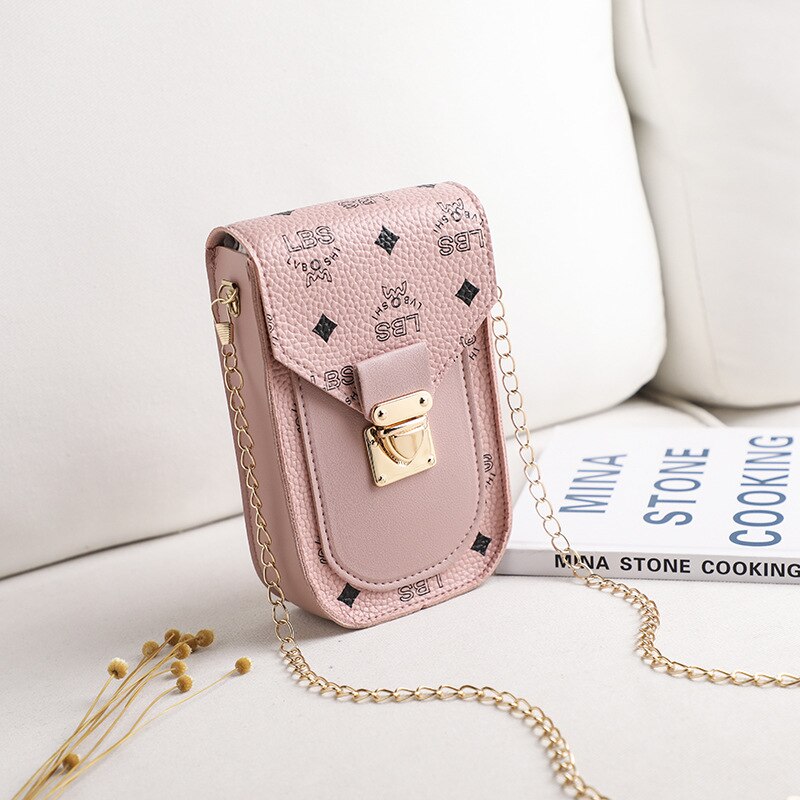 Sacos de telefone móvel aleta mini bolsa de ombro retro simples mulher corrente mensageiro caso carteira feminina crossbody saco vertical: pink