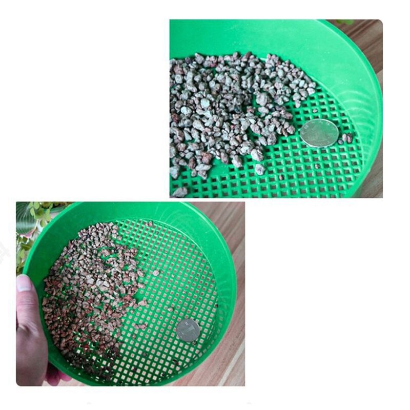 Grøn rund havesi plastik gåde sten sand frøplante mesh sigte haveredskaber til kompost jord sten mesh haveværktøj