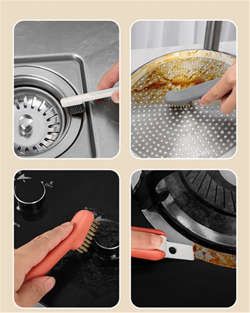 Estufa de limpieza desengrasante multifunción 3 en 1, cepillo de hueco de alambre de cobre, estufa de Gas para eliminar la suciedad, cepillo, herramientas de limpieza de cocina