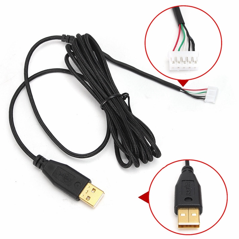 Usb kabel möss linje för razer deathadder hex smält ca . 2.1m 5 ledningar 5 stift svart guldpläterad ersättning spelmus