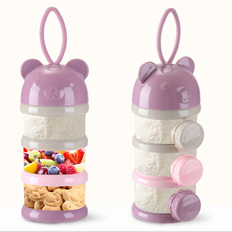 4-capas de comida de bebé caja de almacenamiento portátil de dibujos animados oso lindo recipiente de leche infantil leche en polvo de Toddle caja almacenamiento Snacks