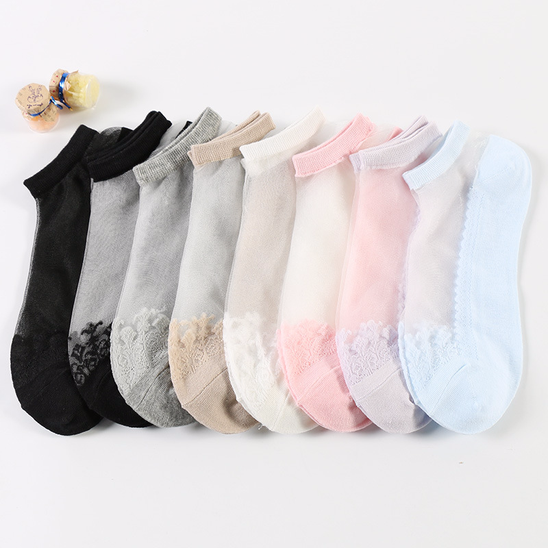 Japanse Harajuku Jacquard Transparant Kristal Zijden Sokken Vrouwen Sokken Dunne Onzichtbare Nylon Boot Sokken