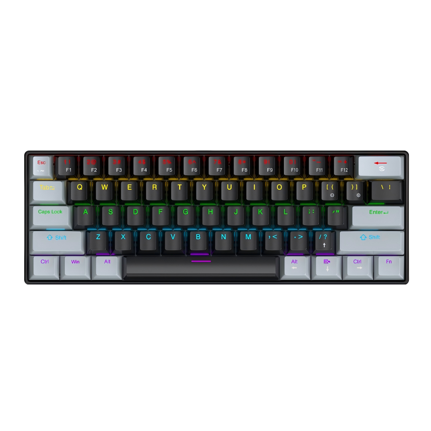 APAYADO K61 Keyboard 60% Portable Wired Mechanical Keyboard Wired 61 Keys Phantom RGB: grey / Red Switch