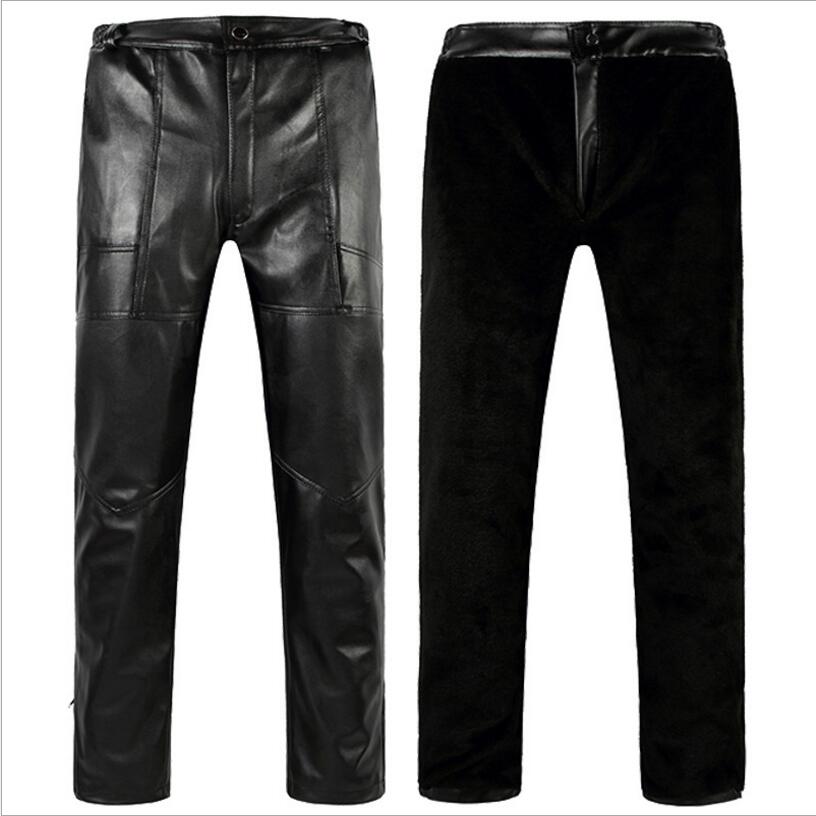 Heren winter leren broek dikkere warme broek heren zware wollen voering warme leren broek grote maten losse broek