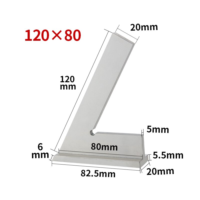 60 Graden Hoek Platte Rand Vierkante Hoek Heerser Metalen Vierkante Heerser Rand Staal Meten Tool Carpenter Vierkante Markering Heerser Gereedschappen: 120x80 With Base 60