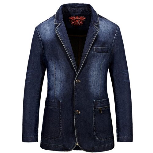 ICPANS Autumn Winter Blazer Men Cotton Denim Smart Casual Men Jacket Slim Fit Suits Brand Clothing Plus Size M-XXXL Clothes: 2182 Dark Blue / L