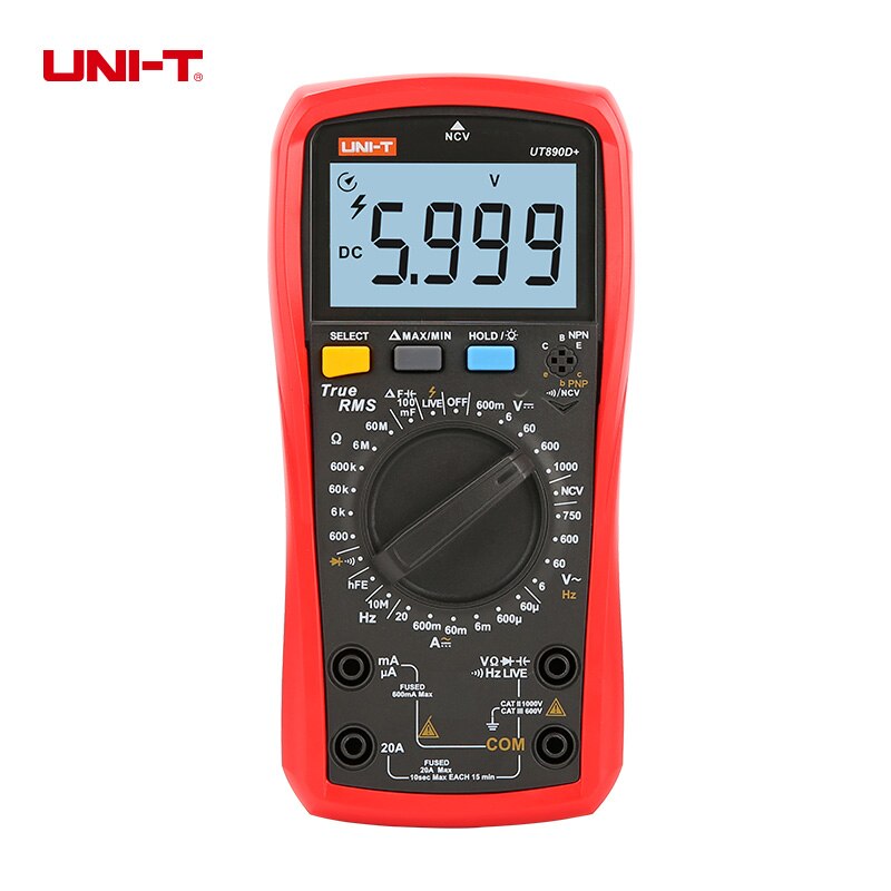 UNI-T UNI T Digital Multimeter True RMS UT890C UT890D+ Manual Range AC DC Frequency Capacitance Temperature Tester Backlight: UT890D