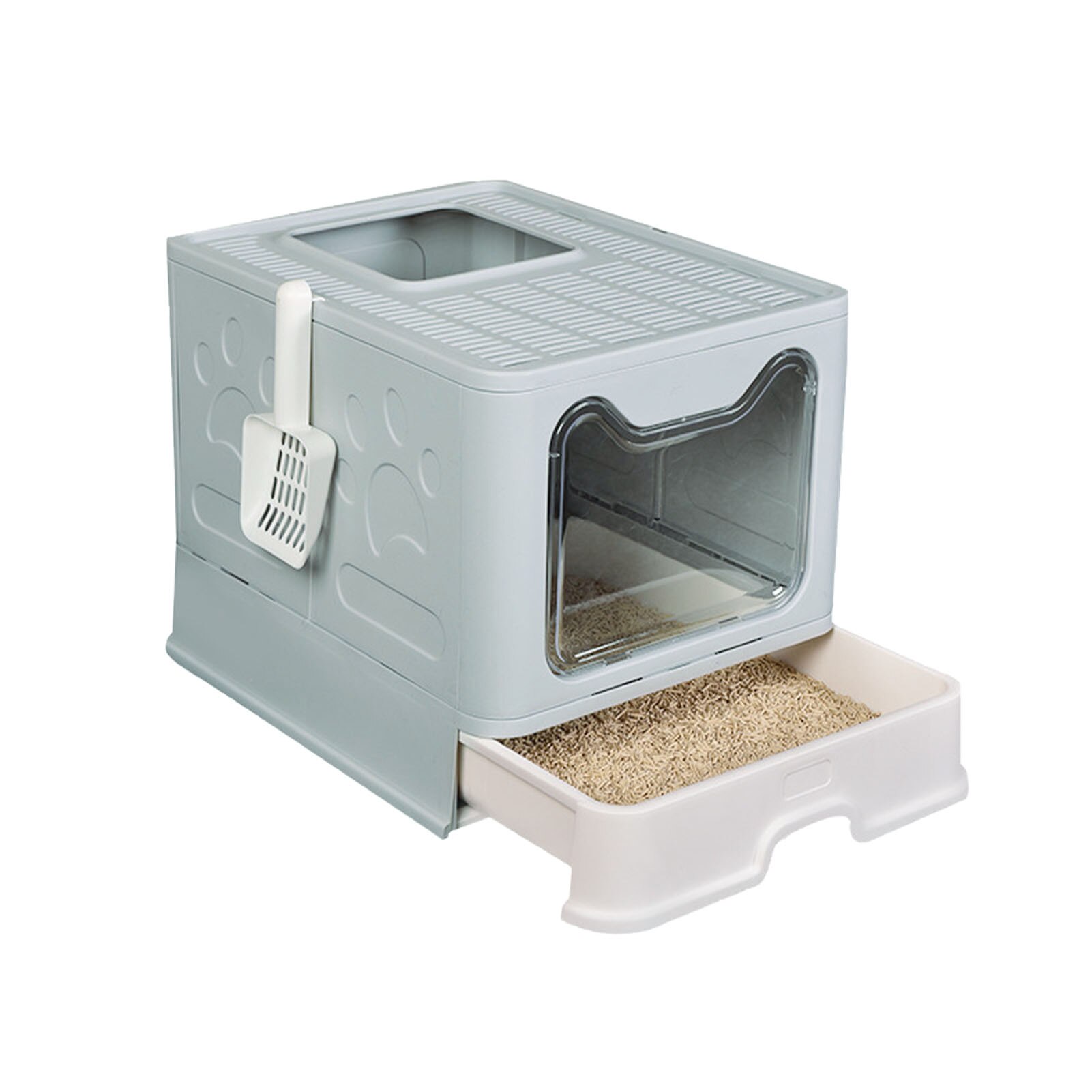 Closed Cat Litter Basin Large Cat Toilet Fold In Top Splash Proof Toilet Cat Litter Tray Fully Enclosed Cat Litter Box Cat Toile: Blue