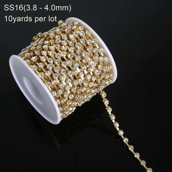 10 yard Transparent Rhinestone For Cloth Applique Chain Bridal Wedding Dress Costume Trim DIY Sewing Accessories Clothes: SS16 gold