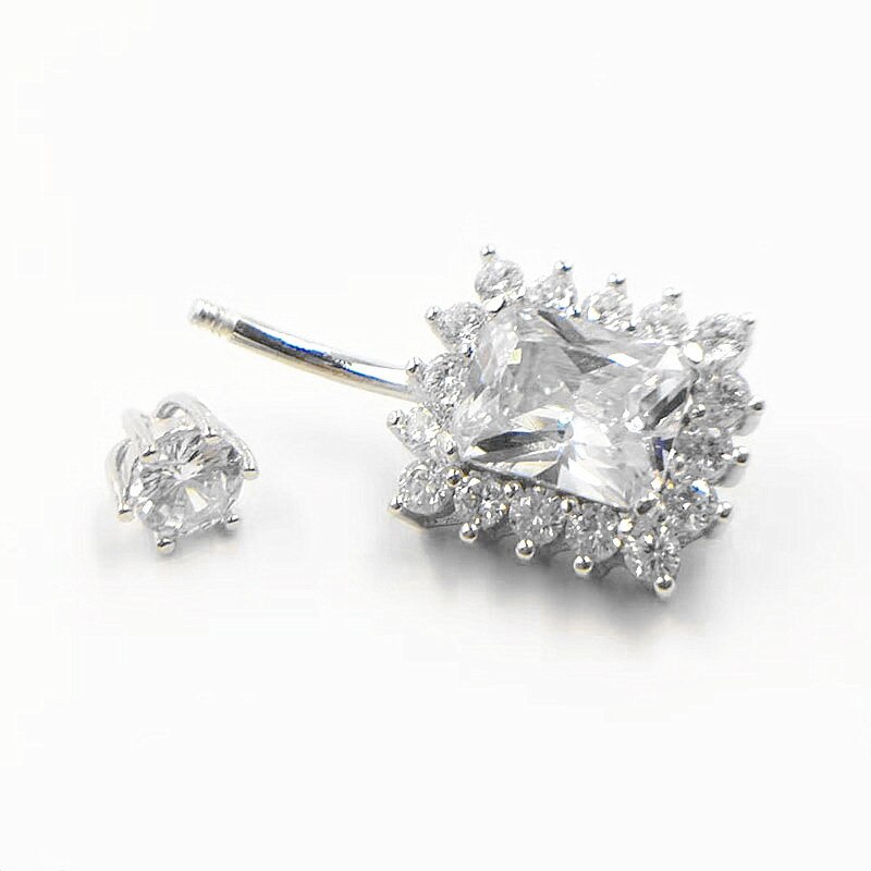 Hellolook square zircon navel piercing 925 sterling silver belly button rings women sexy belly piercing body jewelry