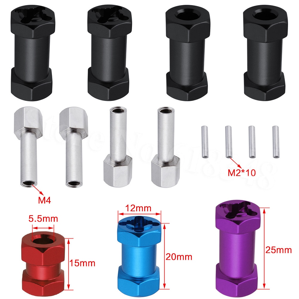 4pcs Aluminum RC Car 15/20/25mm Extension 12mm Hex Wheel Hub Drive Adaptor Combiner Coupler for 1/10 RC Crawler Axial SCX10 D90