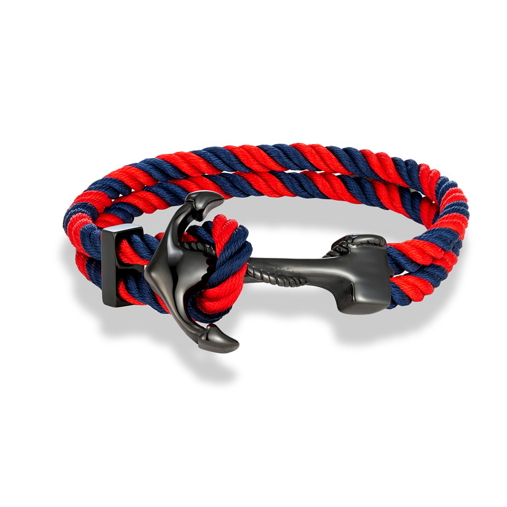 Black Anchor Bracelet for Men Women Double Layer Braided Survival Rope Bracelet Stainless Steel Handmade Woven Jewelry: 19cm / dark green