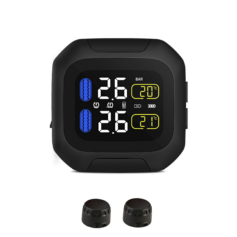 CAREUD-sistema de control de presión de neumáticos TPMS para motocicleta, dispositivo inalámbrico Original, alarma Aotu, 2 sensores externos, herramientas para Moto